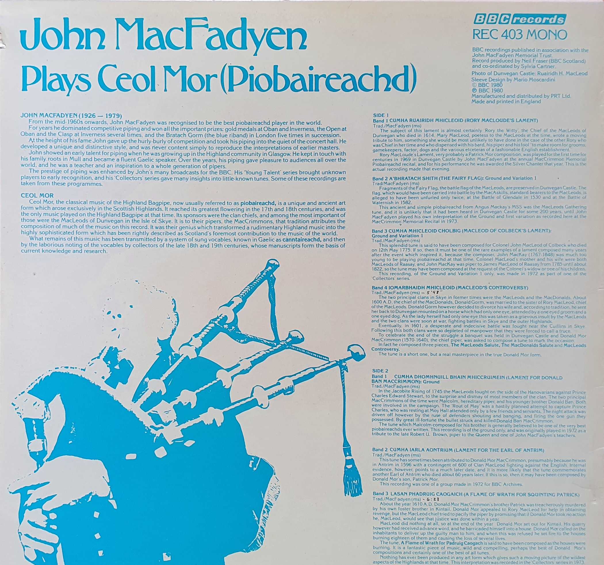 Picture of REC 403 John MacFadyen: Plays the Music of Dunvegan by artist John MacFadyen from the BBC records and Tapes library
